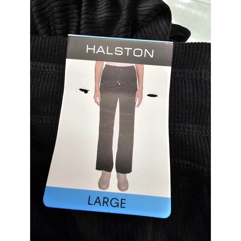 Halston Womens Velour Ribbed Pants Black Polyester Blend Casual Size Large